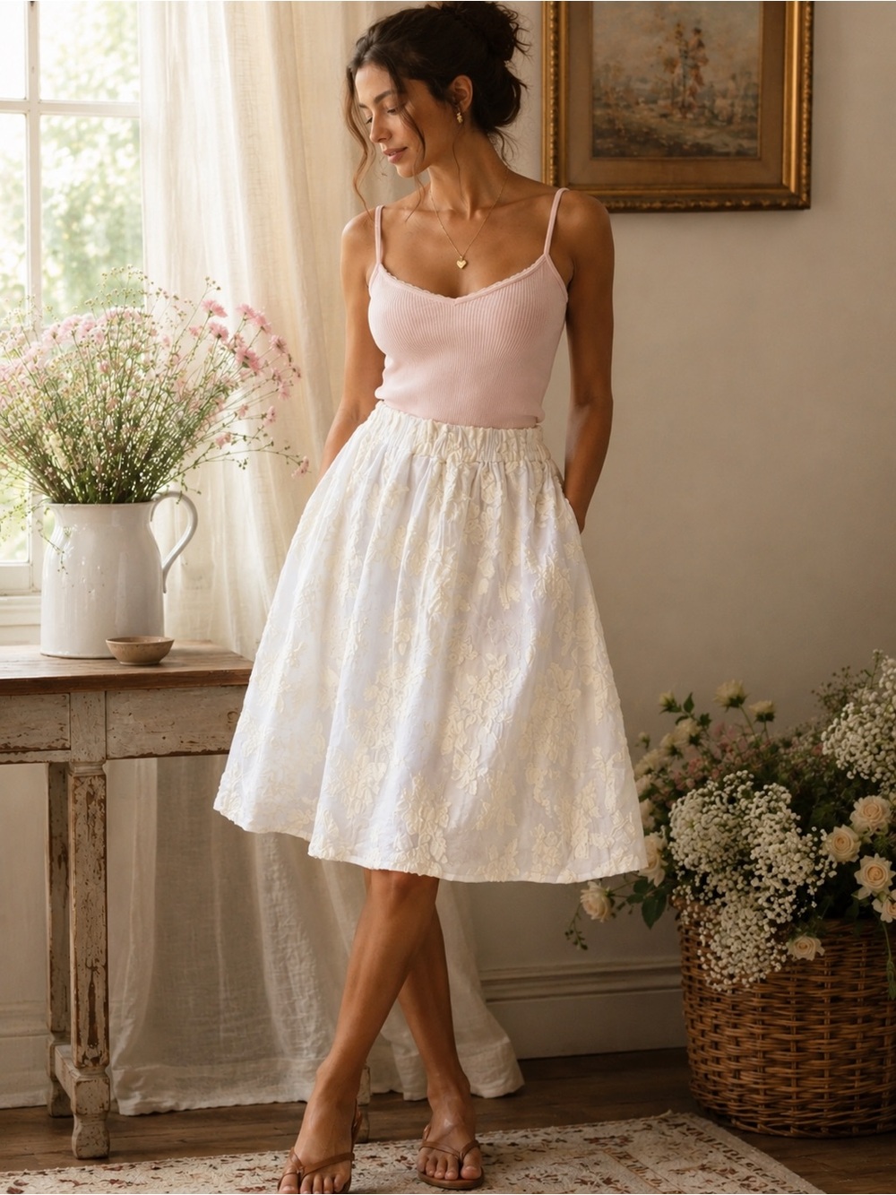 Vince Textured Floral Cottagecore jacquard Skirt Size Medium